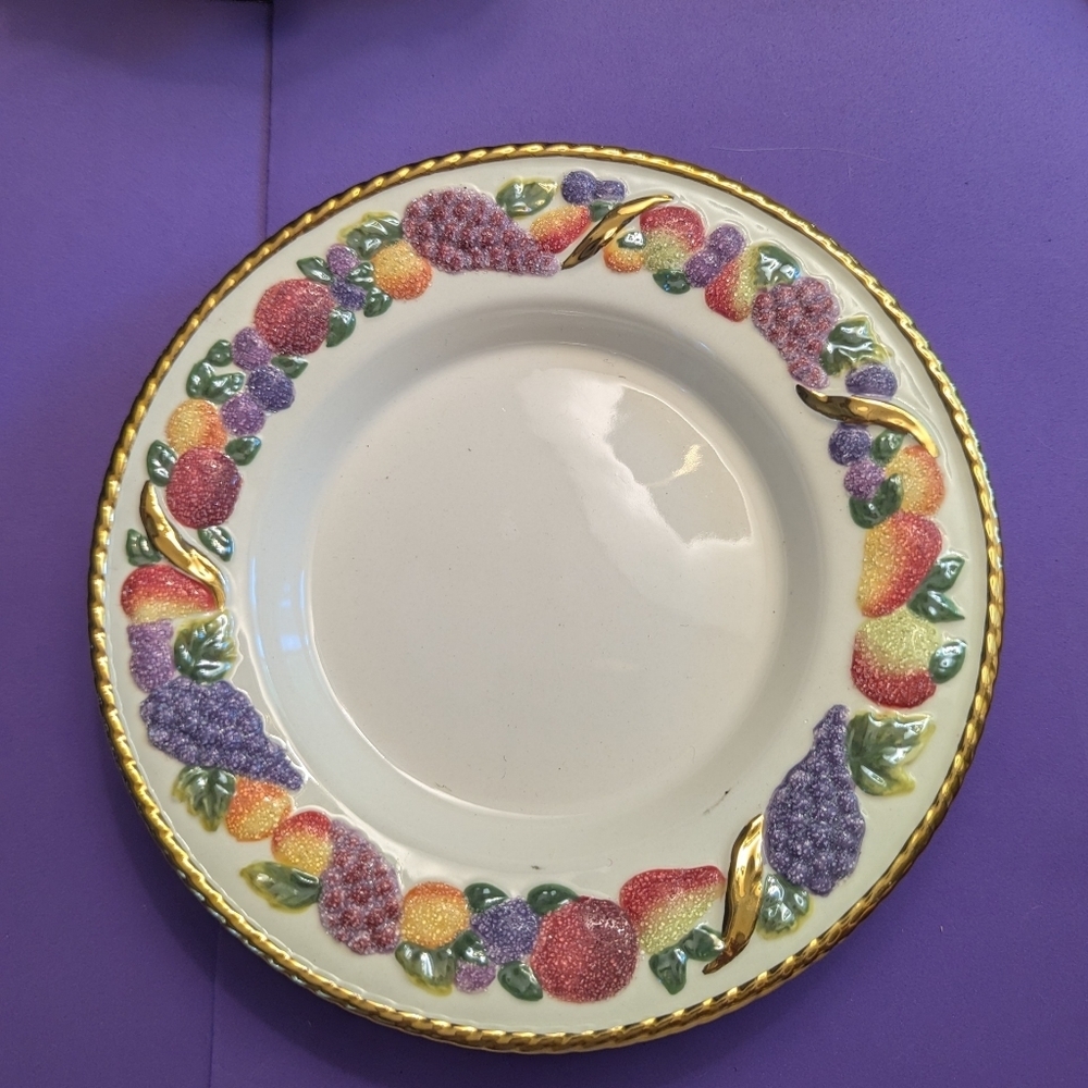 Avon Fruit Patterned Ceramic Dinner Plate Embossed Frosted Special Dish